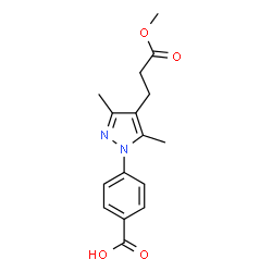 ChemSpider 2D Image | 4-[4-(3-Methoxy-3-oxopropyl)-3,5-dimethyl-1H-pyrazol-1-yl]benzoic acid | C16H18N2O4