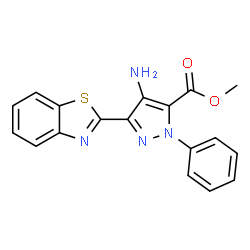 ChemSpider 2D Image | Methyl 4-amino-3-(1,3-benzothiazol-2-yl)-1-phenyl-1H-pyrazole-5-carboxylate | C18H14N4O2S