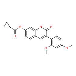 ChemSpider 2D Image | 3-(2,4-Dimethoxyphenyl)-2-oxo-2H-chromen-7-yl cyclopropanecarboxylate | C21H18O6