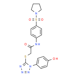 ChemSpider 2D Image | 2-{[1-(4-Hydroxyphenyl)-1H-tetrazol-5-yl]sulfanyl}-N-[4-(1-pyrrolidinylsulfonyl)phenyl]acetamide | C19H20N6O4S2
