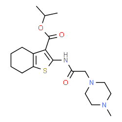 ChemSpider 2D Image | Isopropyl 2-{[(4-methyl-1-piperazinyl)acetyl]amino}-4,5,6,7-tetrahydro-1-benzothiophene-3-carboxylate | C19H29N3O3S