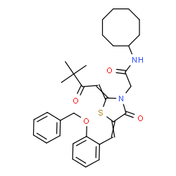 ChemSpider 2D Image | 2-{5-[2-(Benzyloxy)benzylidene]-2-(3,3-dimethyl-2-oxobutylidene)-4-oxo-1,3-thiazolidin-3-yl}-N-cyclooctylacetamide | C33H40N2O4S