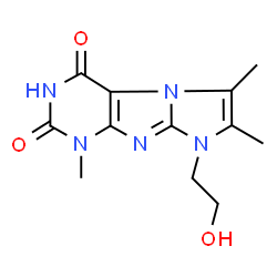ChemSpider 2D Image | 8-(2-Hydroxyethyl)-1,6,7-trimethyl-1H-imidazo[2,1-f]purine-2,4(3H,8H)-dione | C12H15N5O3