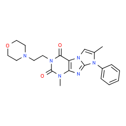 ChemSpider 2D Image | 1,7-Dimethyl-3-[2-(4-morpholinyl)ethyl]-8-phenyl-1H-imidazo[2,1-f]purine-2,4(3H,8H)-dione | C21H24N6O3