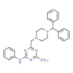 ChemSpider 2D Image | 6-{[4-(Diphenylmethyl)-1-piperazinyl]methyl}-N-phenyl-1,3,5-triazine-2,4-diamine | C27H29N7