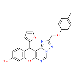 ChemSpider 2D Image | 12-(2-Furyl)-2-[(4-methylphenoxy)methyl]-12H-chromeno[3,2-e][1,2,4]triazolo[1,5-c]pyrimidin-9-ol | C24H18N4O4