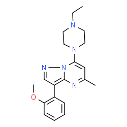 ChemSpider 2D Image | 7-(4-Ethyl-1-piperazinyl)-3-(2-methoxyphenyl)-5-methylpyrazolo[1,5-a]pyrimidine | C20H25N5O