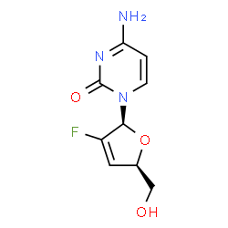 ChemSpider 2D Image | 4-Amino-1-[(2S,5R)-3-fluoro-5-(hydroxymethyl)-2,5-dihydro-2-furanyl]-2(1H)-pyrimidinone | C9H10FN3O3