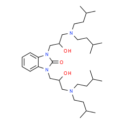 ChemSpider 2D Image | 1,3-Bis{3-[bis(3-methylbutyl)amino]-2-hydroxypropyl}-1,3-dihydro-2H-benzimidazol-2-one | C33H60N4O3