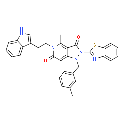 ChemSpider 2D Image | 2-(1,3-Benzothiazol-2-yl)-5-[2-(1H-indol-3-yl)ethyl]-4-methyl-1-(3-methylbenzyl)-1H-pyrazolo[4,3-c]pyridine-3,6(2H,5H)-dione | C32H27N5O2S