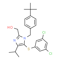 ChemSpider 2D Image | {5-[(3,5-Dichlorophenyl)sulfanyl]-4-isopropyl-1-[4-(2-methyl-2-propanyl)benzyl]-1H-imidazol-2-yl}methanol | C24H28Cl2N2OS