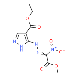 ChemSpider 2D Image | Ethyl 5-[2-(2-methoxy-1-nitro-2-oxoethylidene)hydrazino]-1H-pyrazole-4-carboxylate | C9H11N5O6