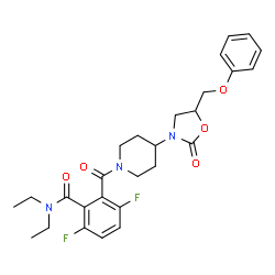 ChemSpider 2D Image | N,N-Diethyl-3,6-difluoro-2-({4-[2-oxo-5-(phenoxymethyl)-1,3-oxazolidin-3-yl]-1-piperidinyl}carbonyl)benzamide | C27H31F2N3O5