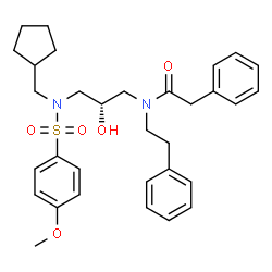 ChemSpider 2D Image | N-[(2S)-3-{(Cyclopentylmethyl)[(4-methoxyphenyl)sulfonyl]amino}-2-hydroxypropyl]-2-phenyl-N-(2-phenylethyl)acetamide | C32H40N2O5S