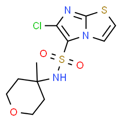 ChemSpider 2D Image | 6-Chloro-N-(4-methyltetrahydro-2H-pyran-4-yl)imidazo[2,1-b][1,3]thiazole-5-sulfonamide | C11H14ClN3O3S2