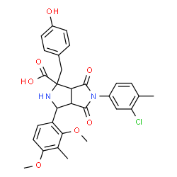 ChemSpider 2D Image | 5-(3-Chloro-4-methylphenyl)-3-(2,4-dimethoxy-3-methylphenyl)-1-(4-hydroxybenzyl)-4,6-dioxooctahydropyrrolo[3,4-c]pyrrole-1-carboxylic acid | C30H29ClN2O7