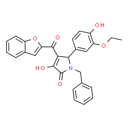ChemSpider 2D Image | 4-(1-Benzofuran-2-ylcarbonyl)-1-benzyl-5-(3-ethoxy-4-hydroxyphenyl)-3-hydroxy-1,5-dihydro-2H-pyrrol-2-one | C28H23NO6
