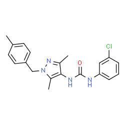 ChemSpider 2D Image | 1-(3-Chlorophenyl)-3-[3,5-dimethyl-1-(4-methylbenzyl)-1H-pyrazol-4-yl]urea | C20H21ClN4O