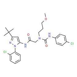 ChemSpider 2D Image | N~2~-[(4-Chlorophenyl)carbamoyl]-N-[1-(2-chlorophenyl)-3-(2-methyl-2-propanyl)-1H-pyrazol-5-yl]-N~2~-(3-methoxypropyl)glycinamide | C26H31Cl2N5O3