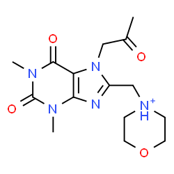 ChemSpider 2D Image | 4-{[1,3-Dimethyl-2,6-dioxo-7-(2-oxopropyl)-2,3,6,7-tetrahydro-1H-purin-8-yl]methyl}morpholin-4-ium | C15H22N5O4