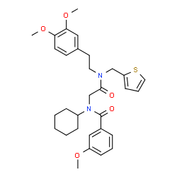 ChemSpider 2D Image | N-Cyclohexyl-N-(2-{[2-(3,4-dimethoxyphenyl)ethyl](2-thienylmethyl)amino}-2-oxoethyl)-3-methoxybenzamide | C31H38N2O5S