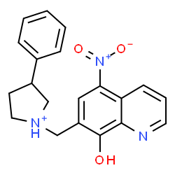 ChemSpider 2D Image | 1-[(8-Hydroxy-5-nitro-7-quinolinyl)methyl]-3-phenylpyrrolidinium | C20H20N3O3