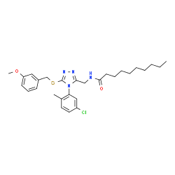 ChemSpider 2D Image | N-({4-(5-Chloro-2-methylphenyl)-5-[(3-methoxybenzyl)sulfanyl]-4H-1,2,4-triazol-3-yl}methyl)decanamide | C28H37ClN4O2S