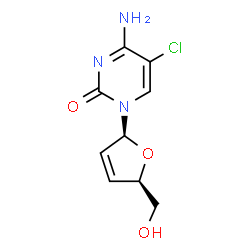 ChemSpider 2D Image | 4-Amino-5-chloro-1-[(2S,5R)-5-(hydroxymethyl)-2,5-dihydro-2-furanyl]-2(1H)-pyrimidinone | C9H10ClN3O3
