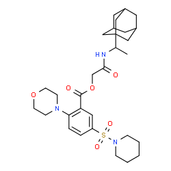 ChemSpider 2D Image | 2-{[1-(Adamantan-1-yl)ethyl]amino}-2-oxoethyl 2-(4-morpholinyl)-5-(1-piperidinylsulfonyl)benzoate | C30H43N3O6S