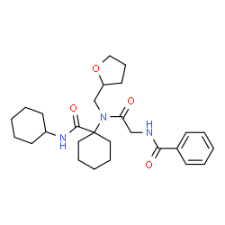 ChemSpider 2D Image | N-(2-{[1-(Cyclohexylcarbamoyl)cyclohexyl](tetrahydro-2-furanylmethyl)amino}-2-oxoethyl)benzamide | C27H39N3O4