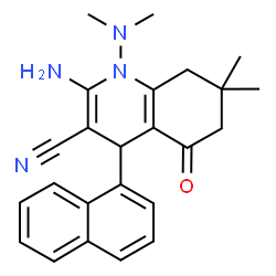 ChemSpider 2D Image | 2-Amino-1-(dimethylamino)-7,7-dimethyl-4-(1-naphthyl)-5-oxo-1,4,5,6,7,8-hexahydro-3-quinolinecarbonitrile | C24H26N4O