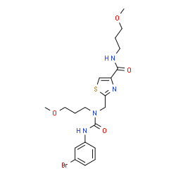 ChemSpider 2D Image | 2-({[(3-Bromophenyl)carbamoyl](3-methoxypropyl)amino}methyl)-N-(3-methoxypropyl)-1,3-thiazole-4-carboxamide | C20H27BrN4O4S