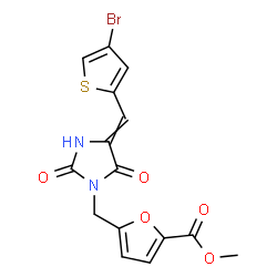 ChemSpider 2D Image | Methyl 5-({4-[(4-bromo-2-thienyl)methylene]-2,5-dioxo-1-imidazolidinyl}methyl)-2-furoate | C15H11BrN2O5S