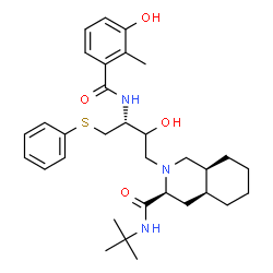 ChemSpider 2D Image | (3S,4aS,8aS)-2-[(3R)-2-Hydroxy-3-[(3-hydroxy-2-methylbenzoyl)amino]-4-(phenylsulfanyl)butyl]-N-(2-methyl-2-propanyl)decahydro-3-isoquinolinecarboxamide | C32H45N3O4S