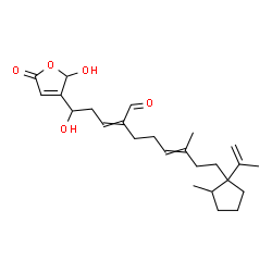 ChemSpider 2D Image | 2-[3-Hydroxy-3-(2-hydroxy-5-oxo-2,5-dihydro-3-furanyl)propylidene]-8-(1-isopropenyl-2-methylcyclopentyl)-6-methyl-5-octenal | C25H36O5