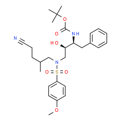 ChemSpider 2D Image | 2-Methyl-2-propanyl [(2S,3R)-4-{(4-cyano-2-methylbutyl)[(4-methoxyphenyl)sulfonyl]amino}-3-hydroxy-1-phenyl-2-butanyl]carbamate | C28H39N3O6S