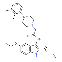ChemSpider 2D Image | Ethyl 3-({[4-(2,3-dimethylphenyl)-1-piperazinyl]acetyl}amino)-5-ethoxy-1H-indole-2-carboxylate | C27H34N4O4
