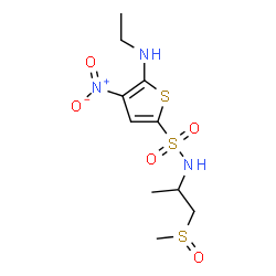 ChemSpider 2D Image | 5-(Ethylamino)-N-[1-(methylsulfinyl)-2-propanyl]-4-nitro-2-thiophenesulfonamide | C10H17N3O5S3