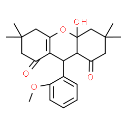 ChemSpider 2D Image | 4a-Hydroxy-9-(2-methoxyphenyl)-3,3,6,6-tetramethyl-3,4,4a,5,6,7,9,9a-octahydro-1H-xanthene-1,8(2H)-dione | C24H30O5