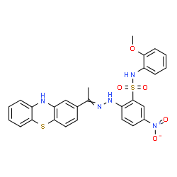 ChemSpider 2D Image | N-(2-Methoxyphenyl)-5-nitro-2-{2-[1-(10H-phenothiazin-2-yl)ethylidene]hydrazino}benzenesulfonamide | C27H23N5O5S2