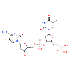 ChemSpider 2D Image | [5-(4-amino-2-oxo-pyrimidin-1-yl)-3-hydroxy-tetrahydrofuran-2-yl]methyl [5-(5-methyl-2,4-dioxo-pyrimidin-1-yl)-2-(phosphonooxymethyl)tetrahydrofuran-3-yl] hydrogen phosphate | C19H27N5O14P2