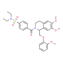 ChemSpider 2D Image | 4-({6,7-Dimethoxy-1-[(2-methoxyphenoxy)methyl]-3,4-dihydro-2(1H)-isoquinolinyl}carbonyl)-N,N-diethylbenzenesulfonamide | C30H36N2O7S