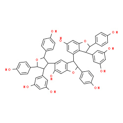 ChemSpider 2D Image | 3'-(3,5-Dihydroxyphenyl)-5-[4-(3,5-dihydroxyphenyl)-2,5-bis(4-hydroxyphenyl)tetrahydro-3-furanyl]-2,2'-bis(4-hydroxyphenyl)-2,2',3,3'-tetrahydro-3,4'-bi-1-benzofuran-6,6'-diol | C56H44O13
