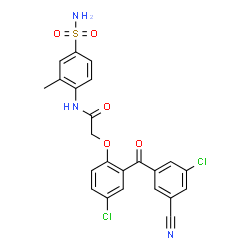 ChemSpider 2D Image | 2-[4-Chloro-2-(3-chloro-5-cyanobenzoyl)phenoxy]-N-(2-methyl-4-sulfamoylphenyl)acetamide | C23H17Cl2N3O5S