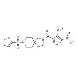 ChemSpider 2D Image | (4-Methoxy-5-nitro-3-thienyl)[8-(2-thienylsulfonyl)-2,8-diazaspiro[4.5]dec-2-yl]methanone | C18H21N3O6S3