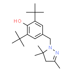 ChemSpider 2D Image | 2,6-Bis(2-methyl-2-propanyl)-4-[(3,5,5-trimethyl-4,5-dihydro-1H-pyrazol-1-yl)methyl]phenol | C21H34N2O