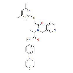 ChemSpider 2D Image | 2-(2-(4,6-dimethylpyrimidin-2-ylthio)-N-(pyridin-3-ylmethyl)acetamido)-N-(4-morpholinophenyl)propanamide | C27H32N6O3S