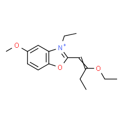 ChemSpider 2D Image | 2-(2-Ethoxy-1-buten-1-yl)-3-ethyl-5-methoxy-1,3-benzoxazol-3-ium | C16H22NO3