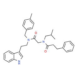ChemSpider 2D Image | N-(2-{[2-(1H-Indol-3-yl)ethyl](4-methylbenzyl)amino}-2-oxoethyl)-N-isobutyl-3-phenylpropanamide | C33H39N3O2