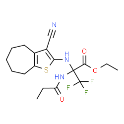 ChemSpider 2D Image | Ethyl N-(3-cyano-5,6,7,8-tetrahydro-4H-cyclohepta[b]thiophen-2-yl)-3,3,3-trifluoro-2-(propionylamino)alaninate | C18H22F3N3O3S
